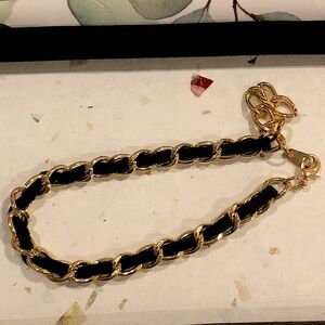 NEW Black Leather Golden Bracelet Adjustable length